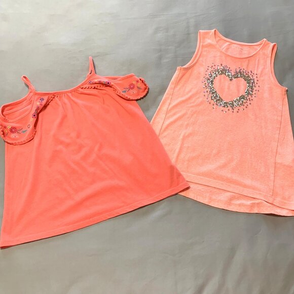Girls Orange Tank Tops Glitter Sequin Children's Place Size 7/8 Off Shoulder - Picture 2 of 11